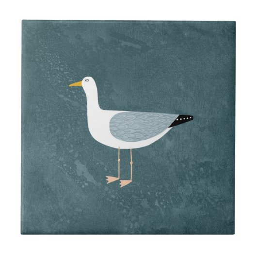 Nautical Seagull Bird Green Tegeltje (Voorkant)