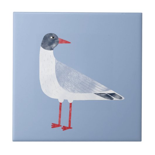 Nautical Seagull Bird Sky Blue Tegeltje (Voorkant)