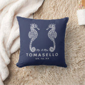 Nautical Seahorse Mr. en Mrs Blue Stripe Kussen (Deken)
