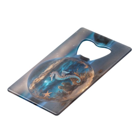 Nautical Seahorse Starfish Fantasy Bottle Opener Creditkaart Flessenopener (Voorkant Gekanteld)