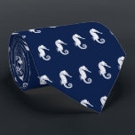 Nautical Seahorse ThMED White op marine Stropdas<br><div class="desc">Een unieke necketselectie met een marine | wit  zeepaardillustratiepatroon.</div>