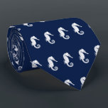 Nautical Seahorse ThMED White op marine Stropdas<br><div class="desc">Een unieke necketselectie met een marine | wit  zeepaardillustratiepatroon.</div>
