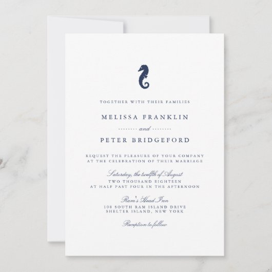 Nautical Seahorse Wedding Invitation Kaart (Voorkant)