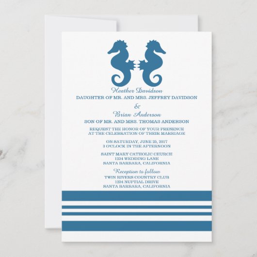 Nautical Seahorse Wedding Invite Kaart (Voorkant)