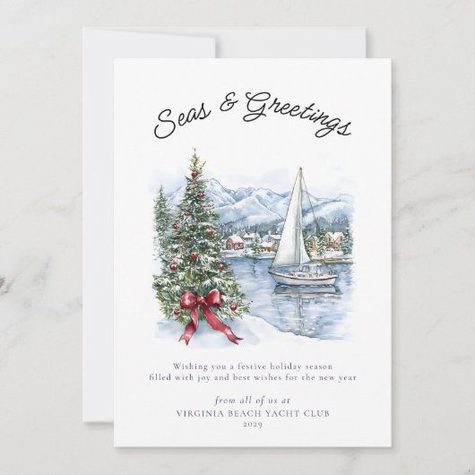 Nautical Seas & Greetings Sailboat Christmas  Feestdagenkaart (Voorkant)
