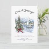 Nautical Seas & Greetings Sailboat Christmas  Feestdagenkaart (Staand voorkant)