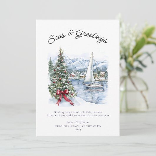 Nautical Seas & Greetings Sailboat Christmas  Feestdagenkaart (Staand voorkant)