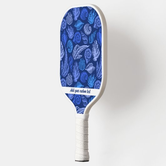 Nautical Seashell Beach Pattern Custom Text Name Pickleball Paddle (Links)