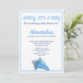 Nautical Seashell Blue Boy Baby shower uitnodiging (Staand voorkant)