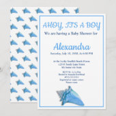 Nautical Seashell Blue Boy Baby shower uitnodiging (Voorkant / Achterkant)