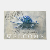 Nautical Seashell Blue Monogramed Name Welcome Deurmat (Voorkant)