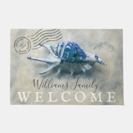 Nautical Seashell Blue Monogramed Name Welcome Deurmat