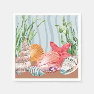 Nautical Seashell Blue Waterverf Beach Wedding Servet