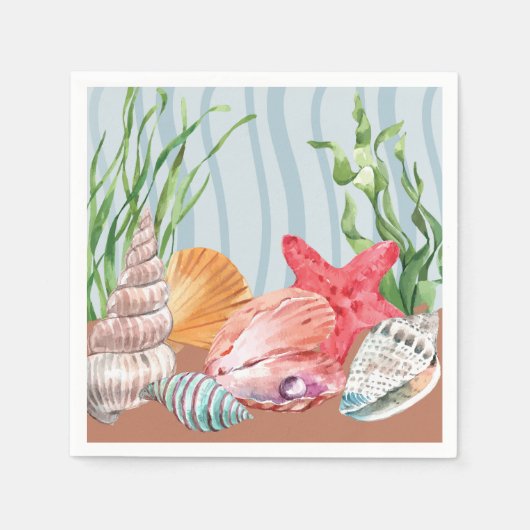 Nautical Seashell Blue Waterverf Beach Wedding Servet (Voorkant)