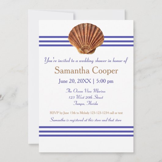 Nautical Seashell - Bridal Shower Uitnodiging (Voorkant)