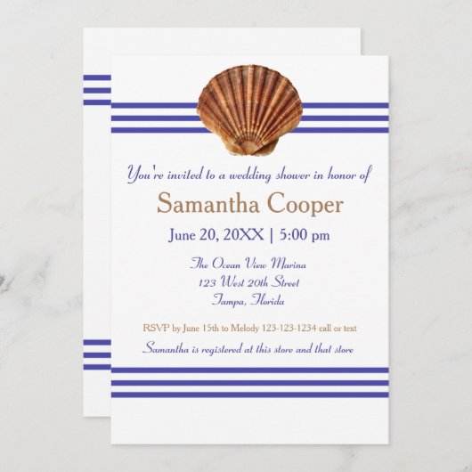 Nautical Seashell - Bridal Shower Uitnodiging (Voorkant / Achterkant)