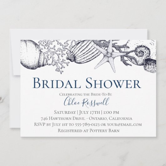 Nautical Seashell Bridal Shower Uitnodiging (Voorkant)