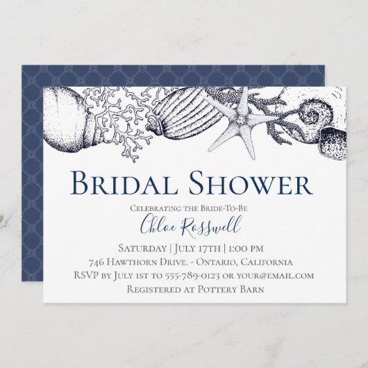 Nautical Seashell Bridal Shower Uitnodiging (Voorkant / Achterkant)