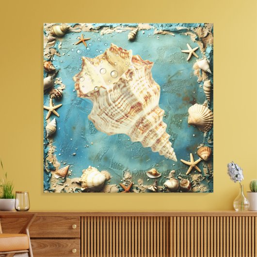 Nautical Seashell Canvas Wall Art (Insitu (Woonkamer))
