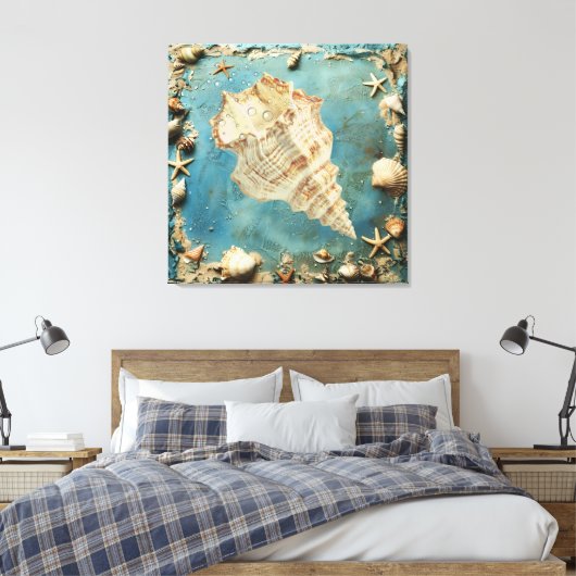 Nautical Seashell Canvas Wall Art Afdruk (Insitu (Slaapkamer))