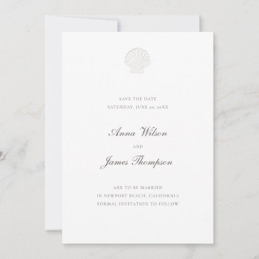 Nautical Seashell Classic Formal Pure Wedding Save The Date (Voorkant)