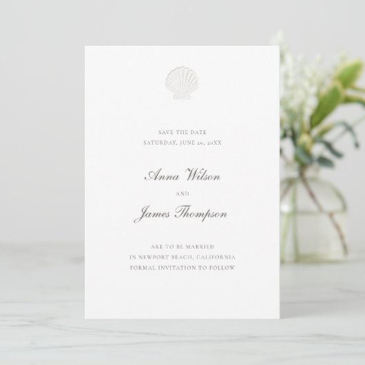 Nautical Seashell Classic Formal Pure Wedding Save The Date (Staand voorkant)