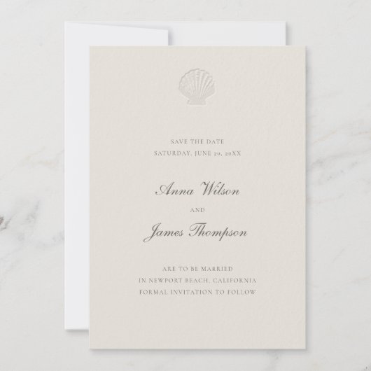 Nautical Seashell Classic formele Ecru bruiloft Save The Date (Voorkant)