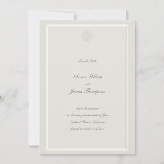 Nautical Seashell Classic Lijst Formele bruiloft Save The Date (Voorkant)