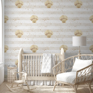 Nautical Seashell Gold Nursery Wallpaper Behang