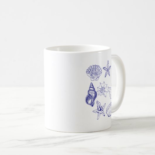 Nautical Seashell Mok – Blue Line Art Ocean cup (Voorkant rechts)