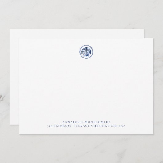 Nautical Seashell Navy Correspondentie Notitiekaartje (Voorkant / Achterkant)