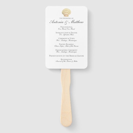  Nautical Seashell Photo Wedding Program Handwaaier (Voorkant)