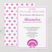 Nautical Seashell Pink Girl Baby shower-uitnodigin (Voorkant / Achterkant)