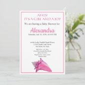 Nautical Seashell Pink Girl Baby shower-uitnodigin Aankondiging (Staand voorkant)