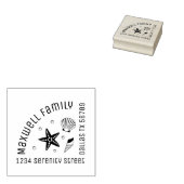 Nautical Seashell Starfish Corner Family Address Rubberstempel (Gestempeld)