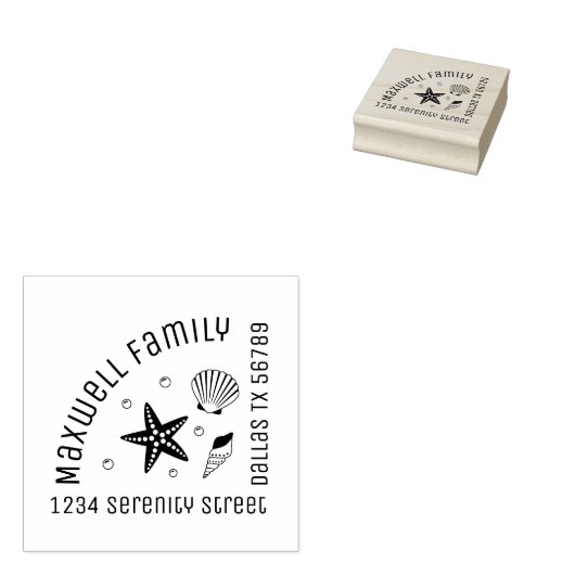 Nautical Seashell Starfish Corner Family Address Rubberstempel (Gestempeld)