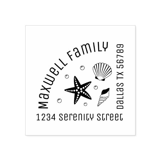 Nautical Seashell Starfish Corner Family Address Rubberstempel (Afrduk)
