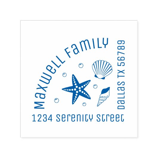 Nautical Seashell Starfish Corner Family Address Zelfinktende Stempel (Design)