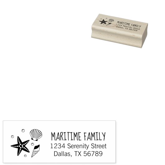 Nautical Seashell Starfish Pearls Family Address Rubberstempel (Gestempeld)