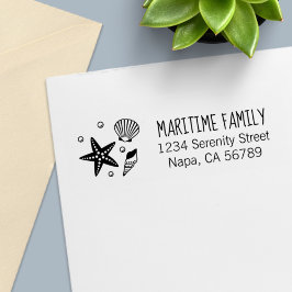 Nautical Seashell Starfish Pearls Family Address Zelfinktende Stempel