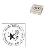 Nautical Seashell Starfish Pearls Round Address Rubberstempel (Gestempeld)