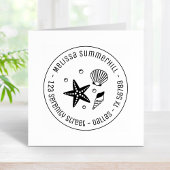 Nautical Seashell Starfish Pearls Round Address Rubberstempel