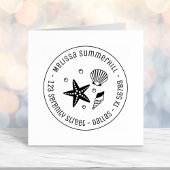 Nautical Seashell Starfish Pearls Round Address Zelfinktende Stempel