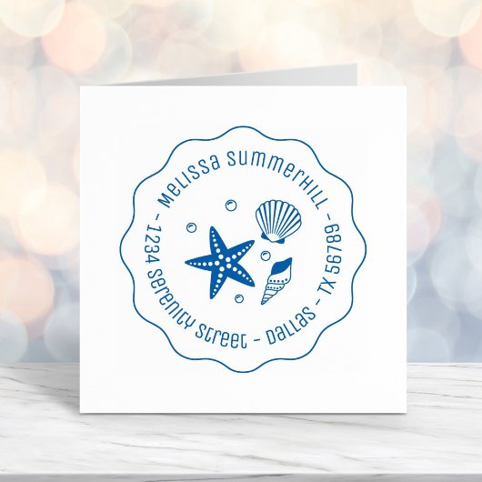 Nautical Seashell Starfish Pearls Wavy Adres Zelfinktende Stempel