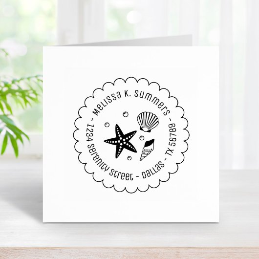 Nautical Seashell Starfish Scalloped Address Rubberstempel