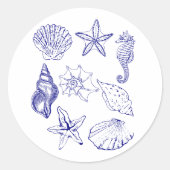 Nautical Seashell Sticker – Blue Line Art Ocean (Voorkant)