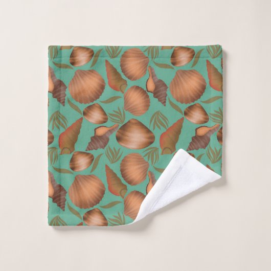 Nautical Seashell Turquoise Pattern Bad Handdoek (Wasdoekje)