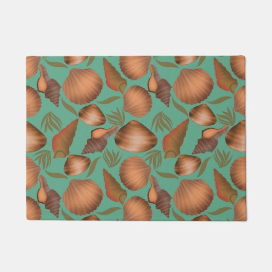 Nautical Seashell Turquoise Pattern Deurmat (Voorkant)