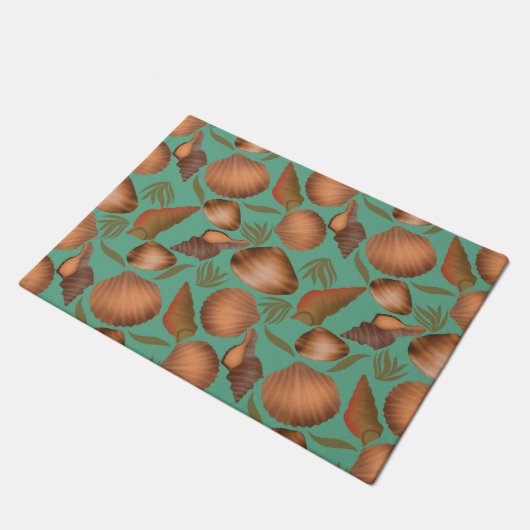 Nautical Seashell Turquoise Pattern Deurmat (Schuin)