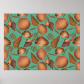 Nautical Seashell Turquoise Pattern Poster (Voorkant)